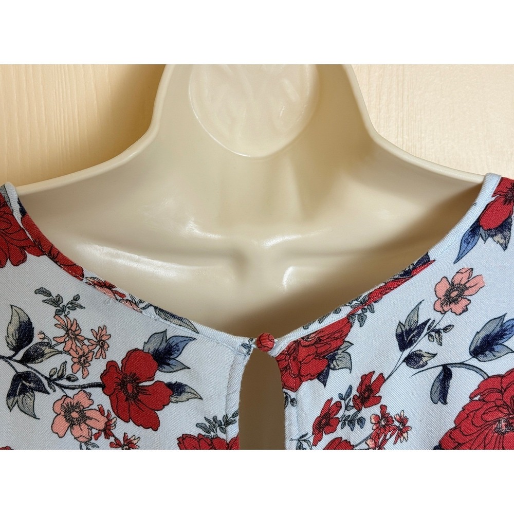 American Eagle Floral Mini Dress Size S Pale Blue Floral Babydoll Y2K Cottage - Picture 9 of 16